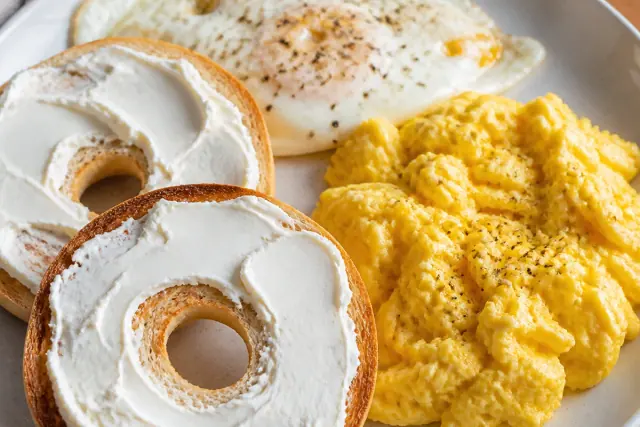 Bagel and Cream Cheese and Eggs