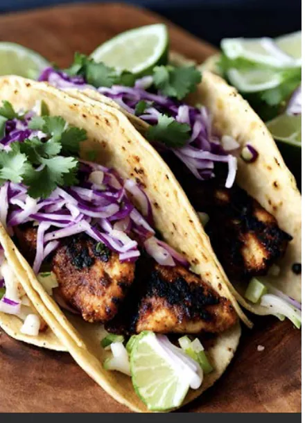 BLACKED TILAPIA TACOS WITH CABBAGE SLAW