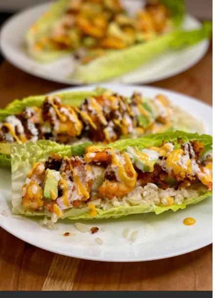 SPICY SHRIMP LETTUCE TACOS