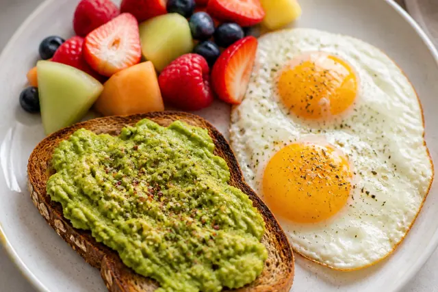 Avocado Toast Eggs and Fruit