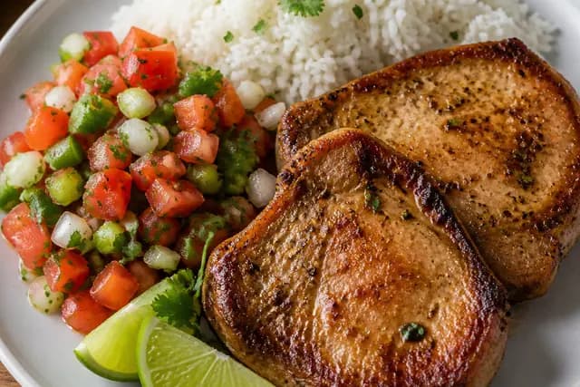 Pork Chops and Pico De Gallo and Rice