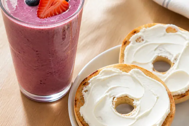 Smoothie and Bagel and Cream Cheese