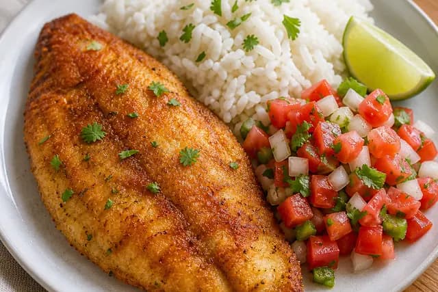 Breaded Tilapia Pico De Gallo and Rice