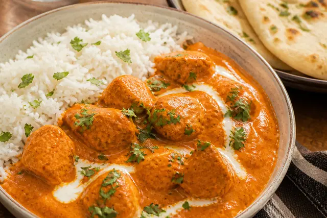 Butter Chicken and Rice and Naan