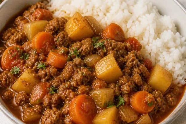 Ground Beef Stew and Rice