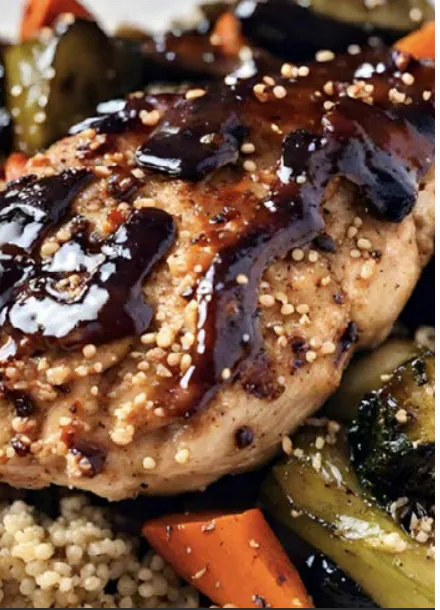 BALSAMIC GLAZED CHICKEN WITH ROASTED VEGETABLES AND QUINOA