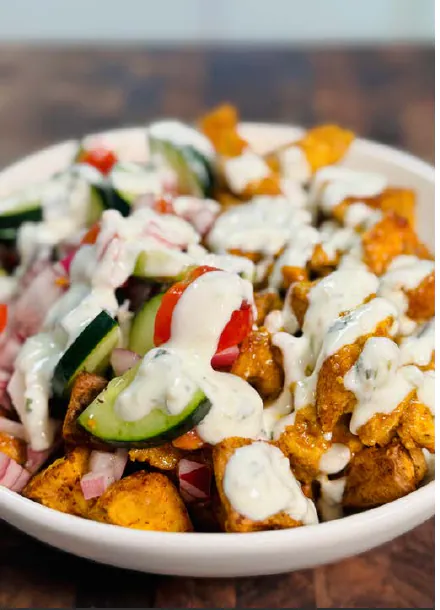 CHICKEN SHAWARMA BOWLS WITH GARLIC YOGURT SAUCE