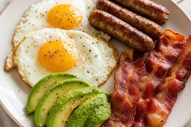 Avocado Eggs and Sausage and Bacon