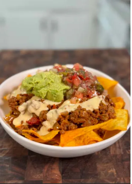 LOADED BEEF NACHO BOWL (WITH JALAPEÑO QUESO, PICO & GUAC)