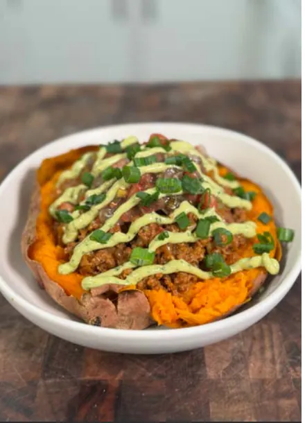 STUFFED SWEET POTATOES WITH CREAMY AVOCADO SAUCE