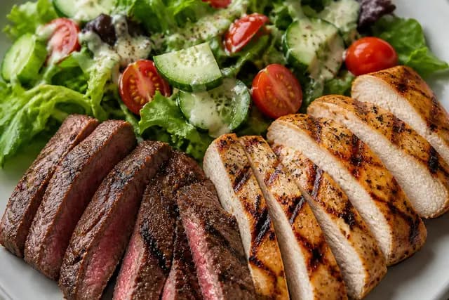 Steaks and Chicken and Salad